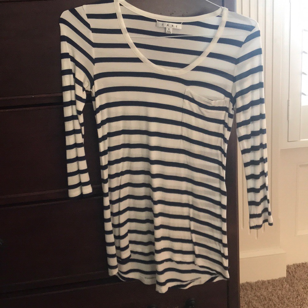 navy and white striped CAbi shirt